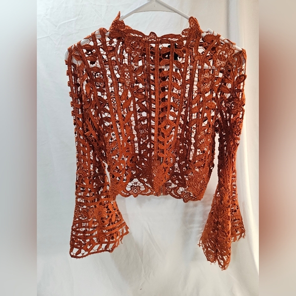Windsor Tops - Windsor Cute Rust Cutout Lace Top Small